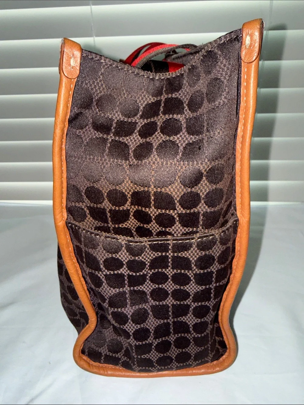 kate spade Brown Tote with Red and Black Straps